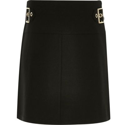 Girls black buckle A-line skirt